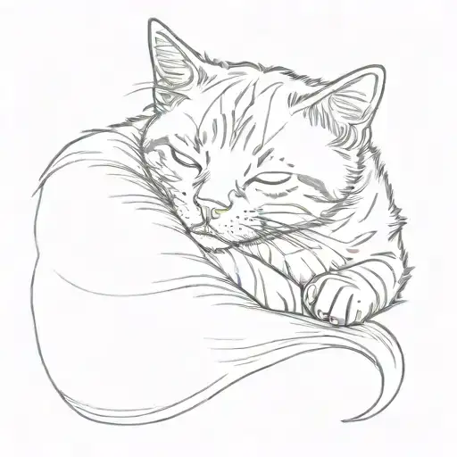 happy orange tabby kitten sleeping curled up tattoo design idea
