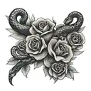 flowers snakes dagger intertwined tattoo design idea