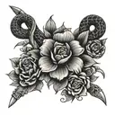 flowers snakes dagger intertwined tattoo design idea