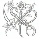 flowers snakes dagger intertwined tattoo design idea