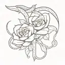 flowers snakes dagger intertwined tattoo design idea