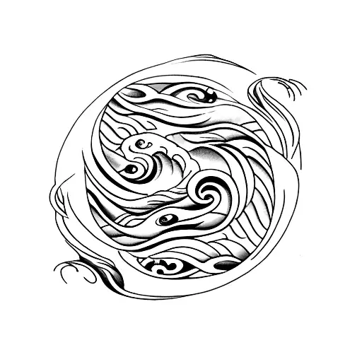 the number 7, pisces,waves tattoo design idea