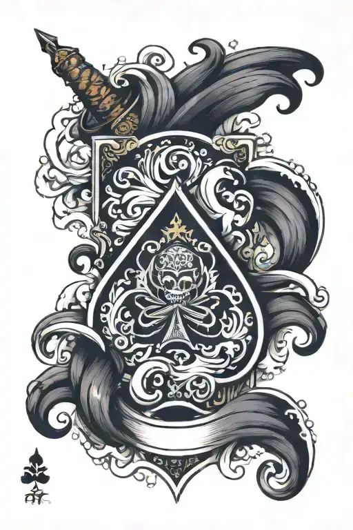 ace of spades with japanese waves flowing tattoo design idea