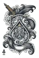 ace of spades with japanese waves flowing tattoo design idea