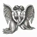 two girl angels with short hair holding hands  tattoo design idea