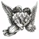 two girl angels with short hair holding hands  tattoo design idea