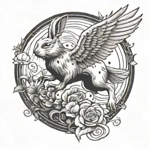 white rabbit with hawk flying tattoo design idea