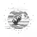 things i like: sunset, dumbbell, beach,lights tattoo design idea