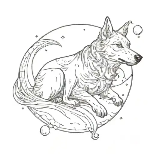 dog with moon tattoo design idea
