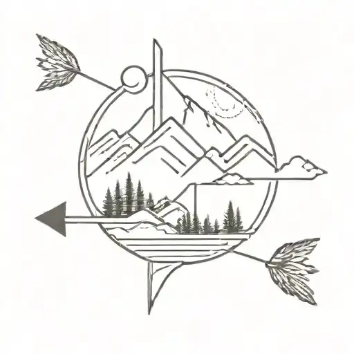 life line containing the following: mother and daughter love, arrow, half a heart, mountain peaks with sunrise, flying tattoo design idea