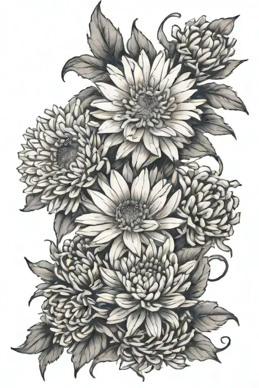 birtflowers aster and marigold, with a hidden semicolon tattoo design idea