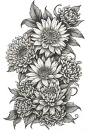 birtflowers aster and marigold, with a hidden semicolon tattoo design idea