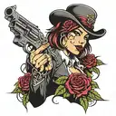 guns and roses , female face , gangster  tattoo design idea
