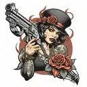 guns and roses , female face , gangster  tattoo design idea
