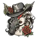 guns and roses , female face , gangster  tattoo design idea
