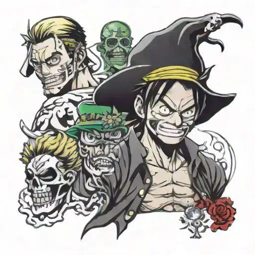 Luffy gear 5 Sanji one piece Zoro one piece tattoo design idea
