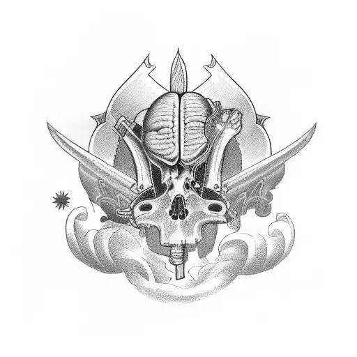 espadas corazón y cerebro  tattoo design idea