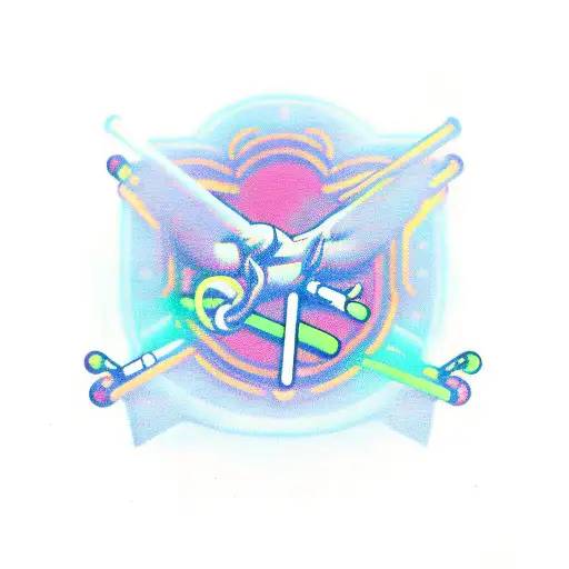 A billiards table with neon lights and rave dancers tattoo design idea