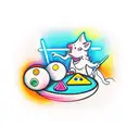 A billiards table with neon lights and rave dancers tattoo design idea