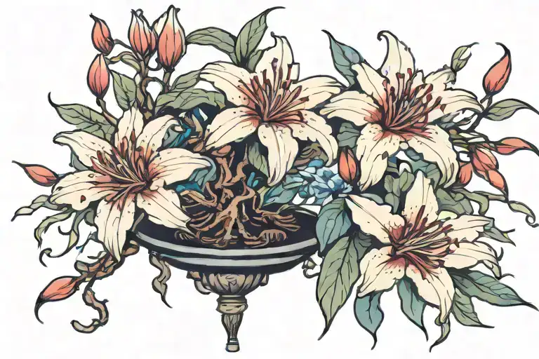 Bonsai tree , red and blue spider lily tattoo design   tattoo design idea