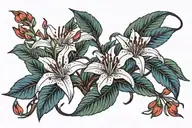 Bonsai, red and blue spider lily tattoo design featuring tattoo design idea