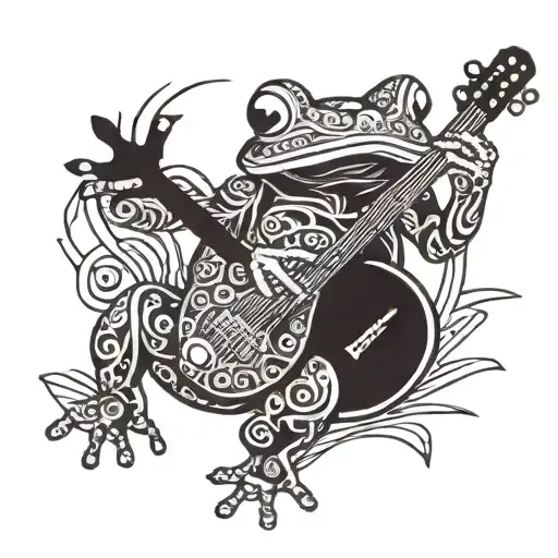 frog playing banjo tattoo design idea