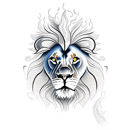 lion surrounded by fire tattoo design idea