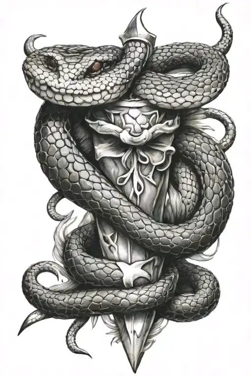 snake wrapped around a dagger with a heart tattoo design idea