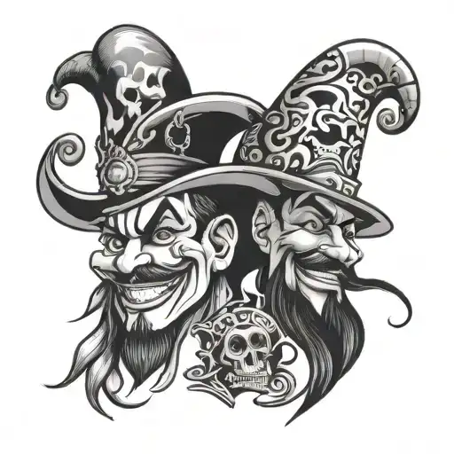 cholo style laugh now cry later with jester hats tattoo design idea