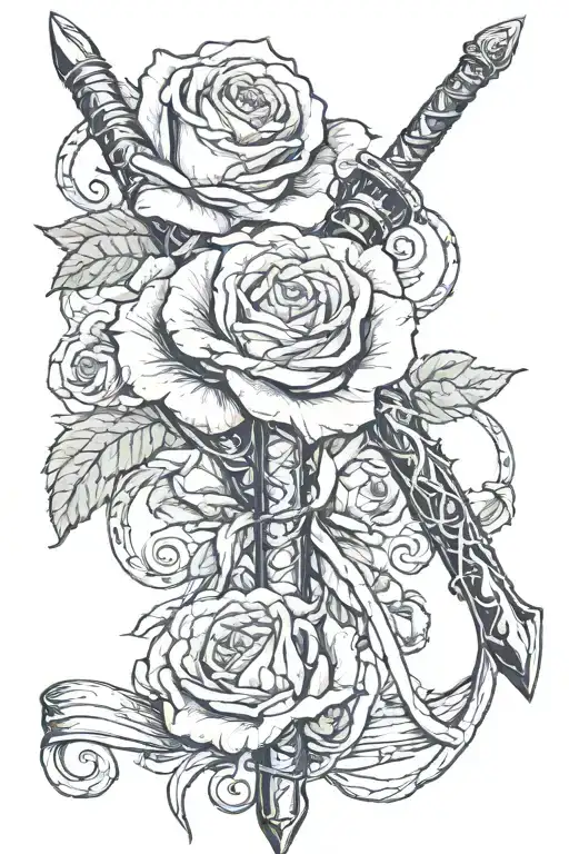 sword wrapped by snake and a rose tattoo design idea