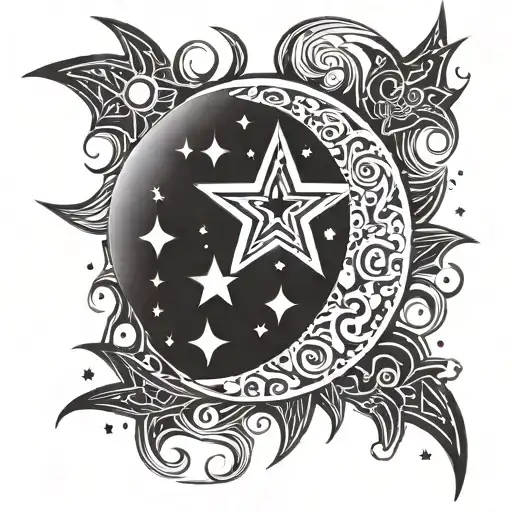MOON AND STARS tattoo design idea