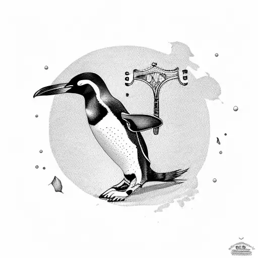 penguin playing violin tattoo design idea
