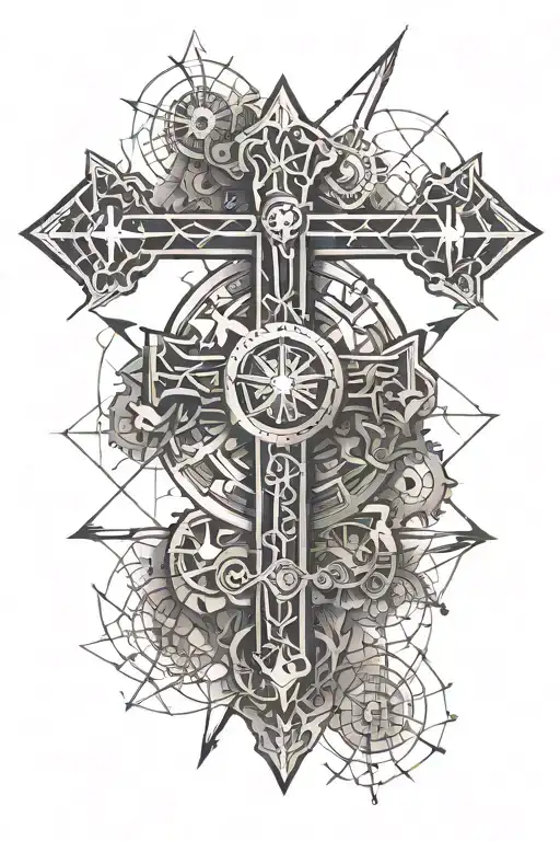 cross and marine engineering symbols tattoo design idea