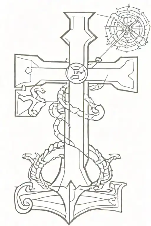 cross and marine engineering symbols tattoo design idea