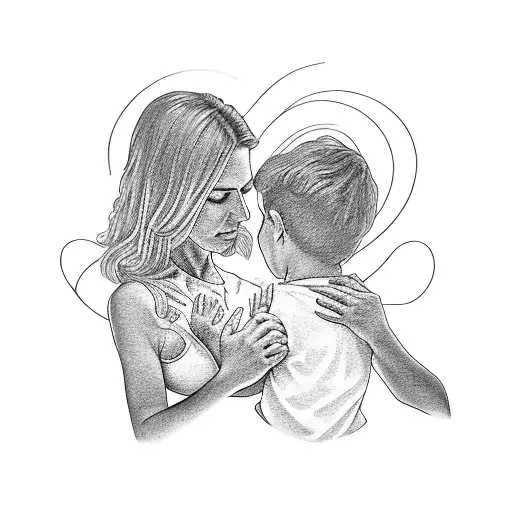 A child's hand holding onto a mother's heart with Ayden's name written in cursive intertwined within the design tattoo design idea