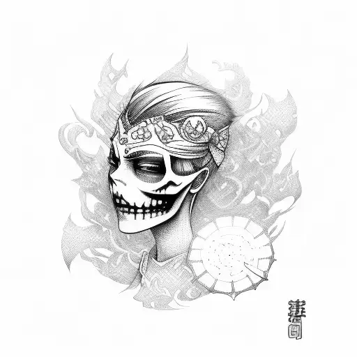 sukuna face with skull tattoo design idea