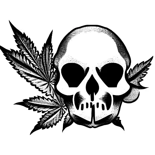 weed leaf skull  tattoo design idea