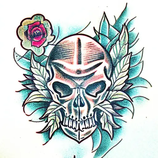 weed leaf skull  tattoo design idea
