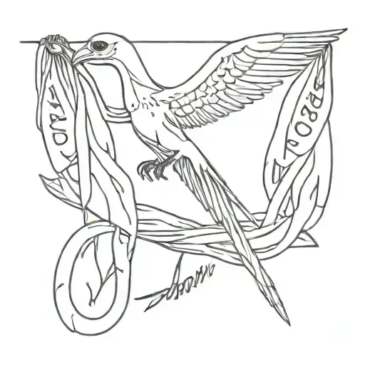 Skeleton of a bird carrying a scarf with the word 'FREEDOM' written below it tattoo design idea