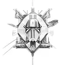 A cyberpunk-inspired design featuring a futuristic interpretation of a Star Wars spaceship tattoo design idea