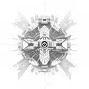 A cyberpunk-inspired design featuring a futuristic interpretation of a Star Wars spaceship tattoo design idea