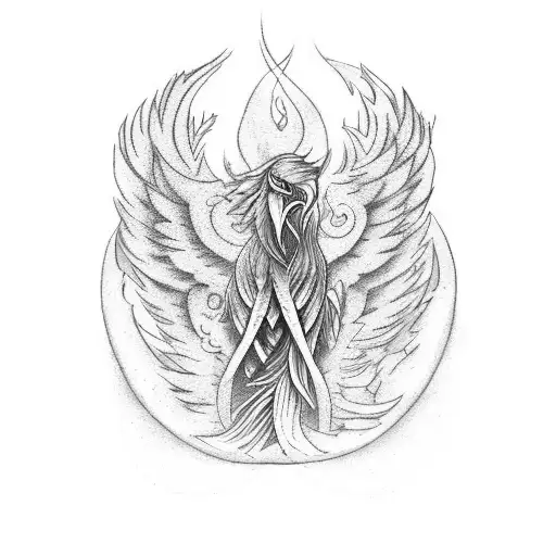 A mystical phoenix rising from the ashes tattoo design idea