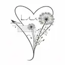 A book opening up to a dandelion, an airplane, a small wolf head, the letter a, music note, heart, flower tattoo design idea