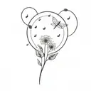 A book opening up to a dandelion, an airplane, a small wolf head, the letter a, music note, heart, flower tattoo design idea