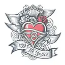 heart with pennant written MA GE MU tattoo design idea