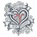 heart with pennant written MA GE MU tattoo design idea