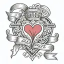 heart with pennant written MA GE MU tattoo design idea