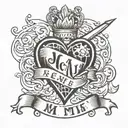 heart with pennant written MA GE MU tattoo design idea
