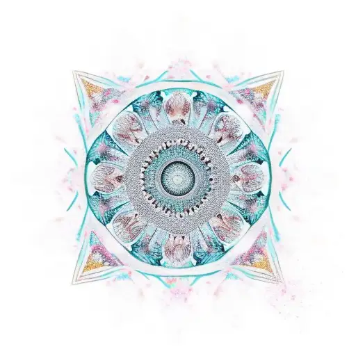 teal siren mandala pretty long hair tattoo design idea