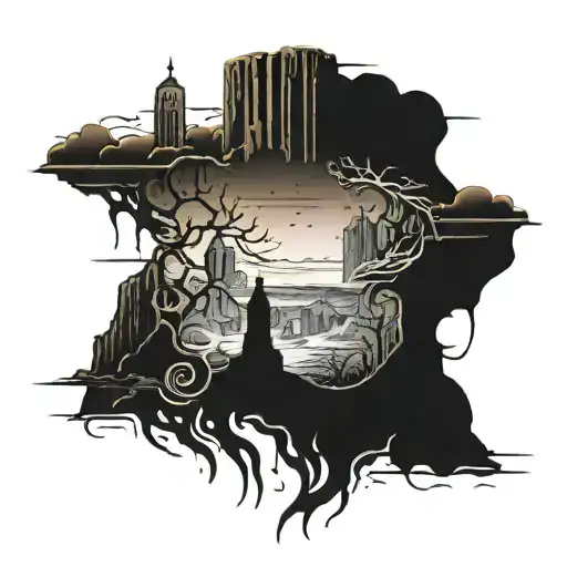 quote crumbling into a roman Monument valley tattoo design idea